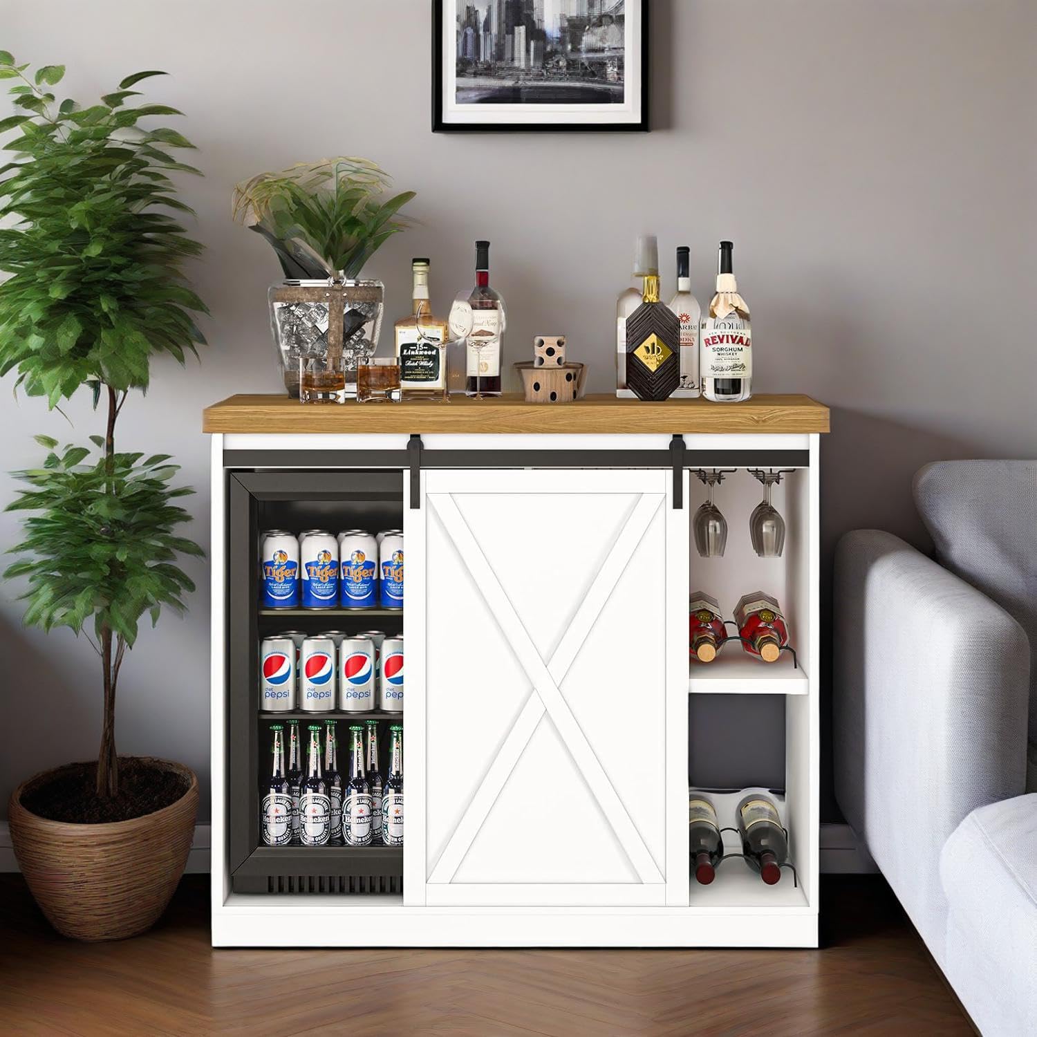 Commercial Kitchen Outlets - Customizable Coffee Bar Cabinet with Fridge