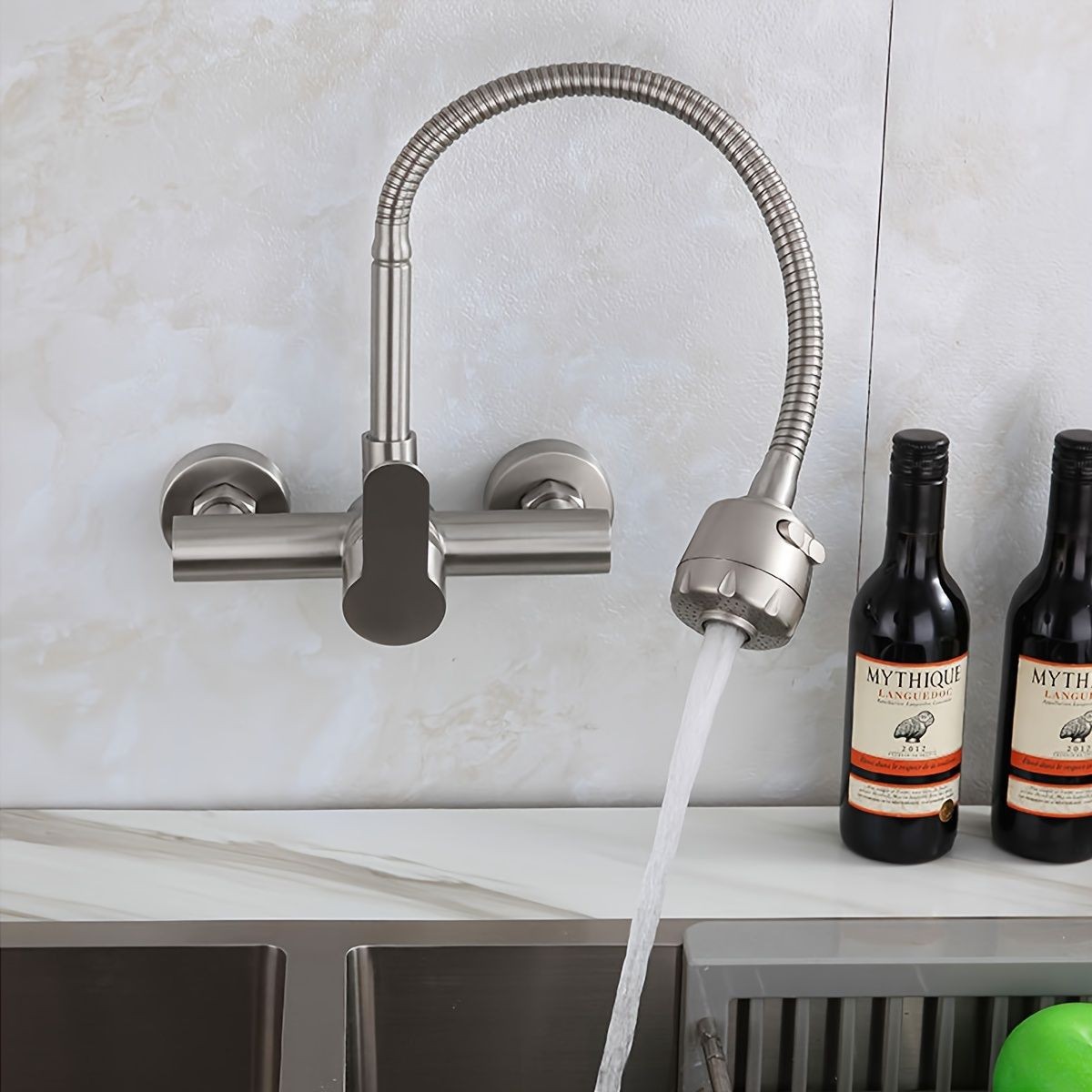 Commercial Kitchen Walls - Wall-Mounted Kitchen Faucet, Single Handle, Commercial