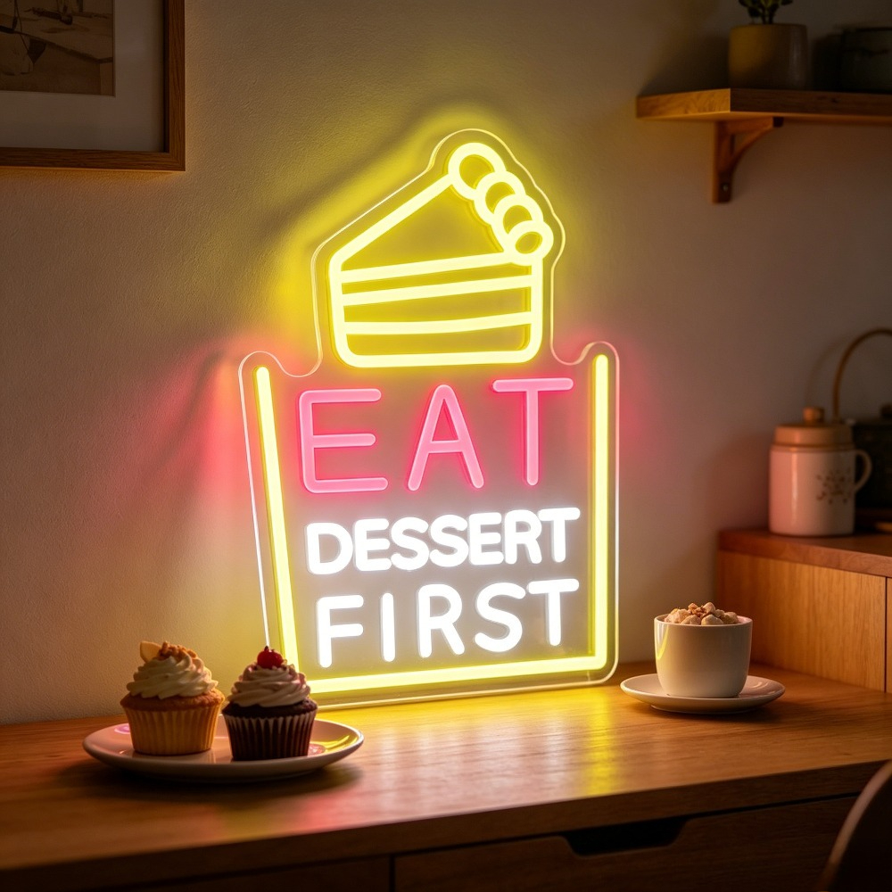 Commercial Kitchen Walls - Eat Dessert First Neon Sign LED