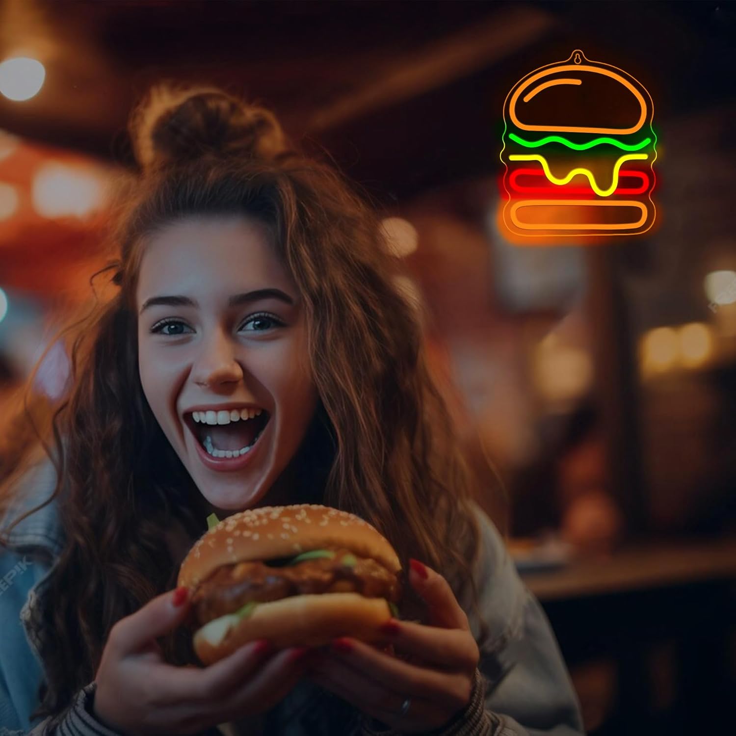 Burger Neon Sign with Layered  - Commercial Kitchen Walls recensione e prezzo