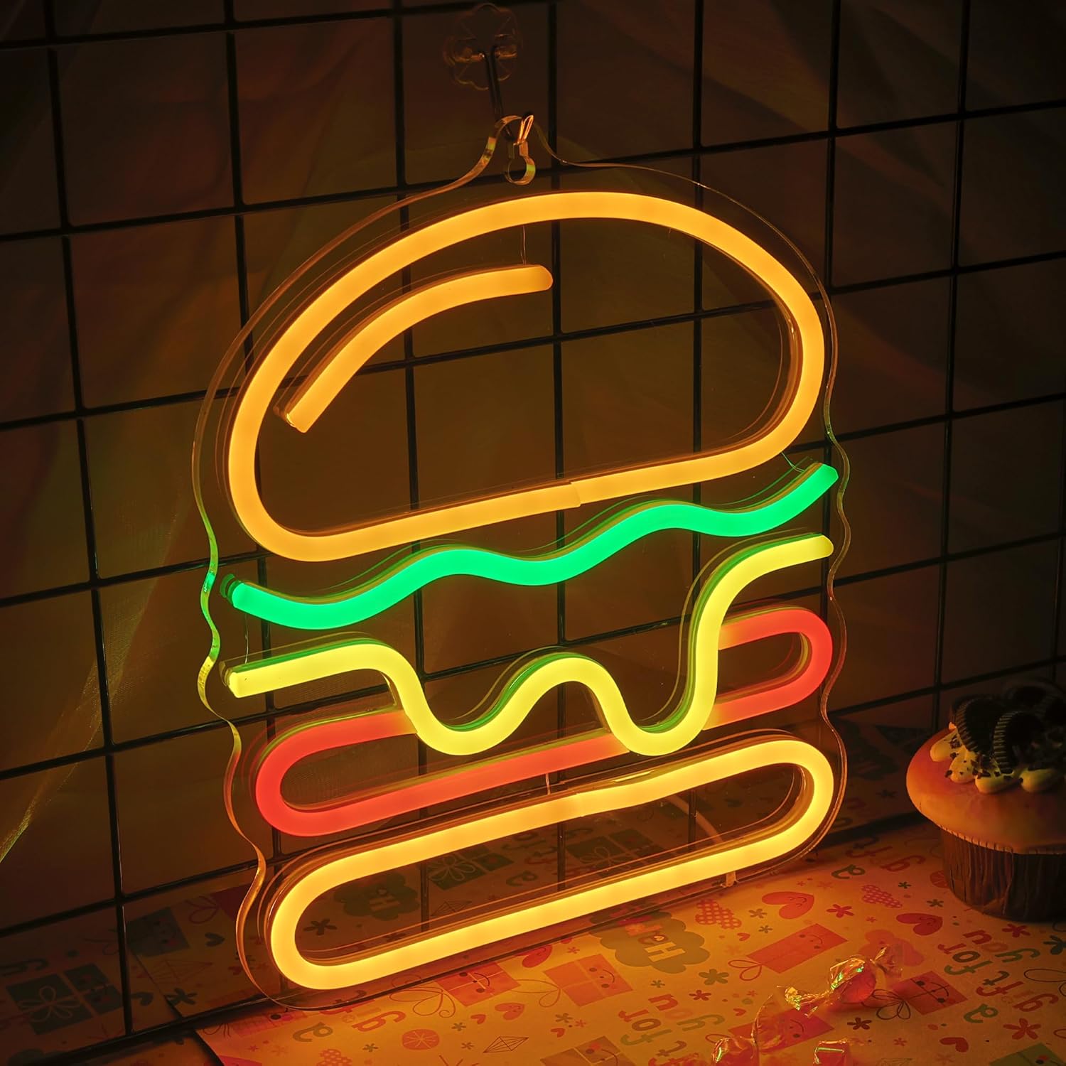 Burger Neon Sign with Layered  - Commercial Kitchen Walls recensione e prezzo
