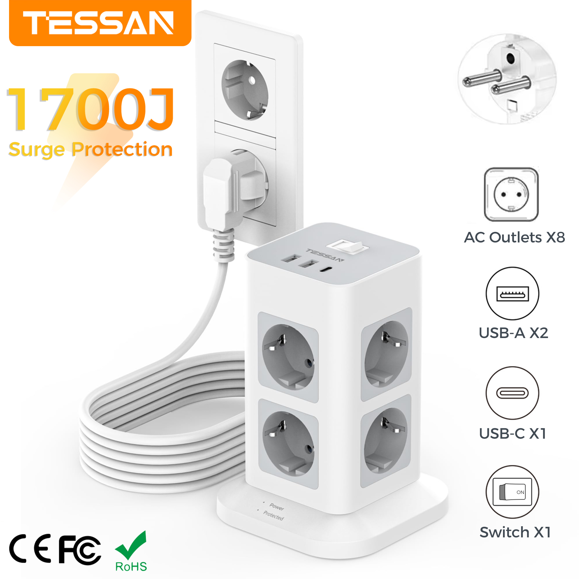TESSAN Tower Power Strip Multi - Commercial Kitchen Outlets recensione e prezzo